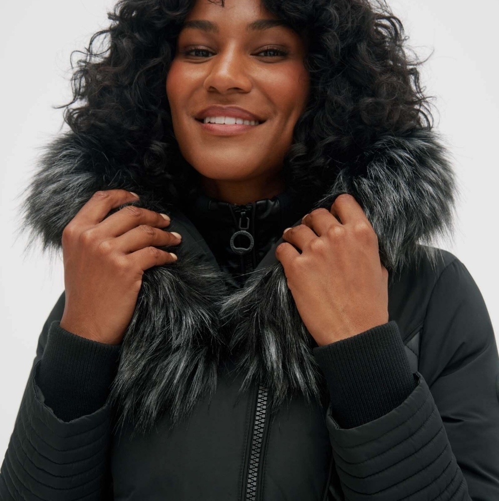 Noize Sam Faux Fur Trim Quilted Parka Jacket Winter Vegan Fur Water Resistant XS